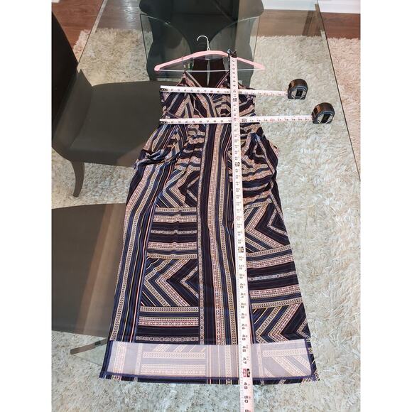 BCBGMAXAZRIA Long Maxi Dress Womens Small Multi Geo Print Pleated Drape Pocket - Picture 7 of 12